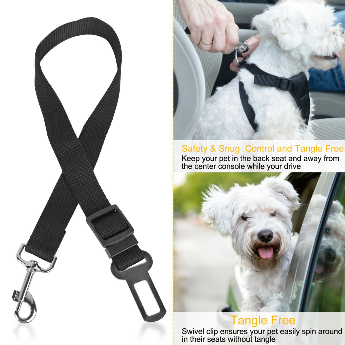 Dezkee Adjustable Pet Car Seat Belt Tether Straps (2-Pack)