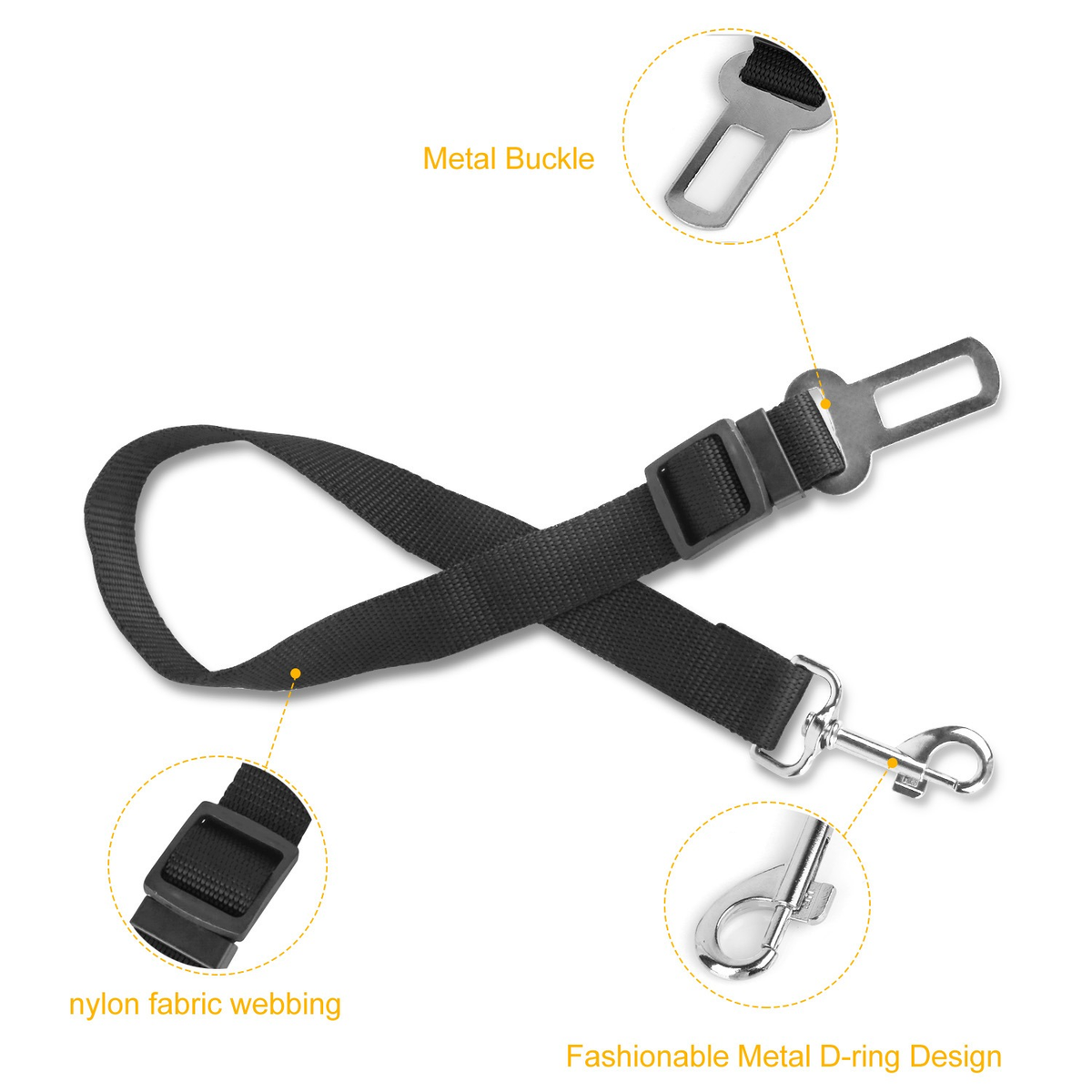 Dezkee Adjustable Pet Car Seat Belt Tether Straps (2-Pack)