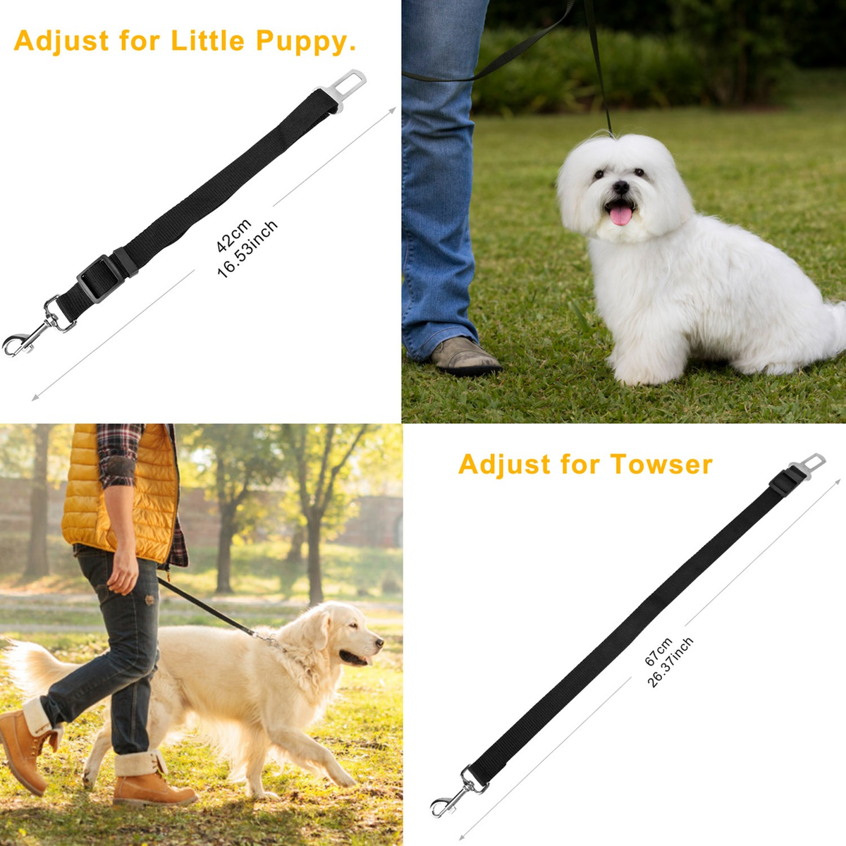 Dezkee Adjustable Pet Car Seat Belt Tether Straps (2-Pack)